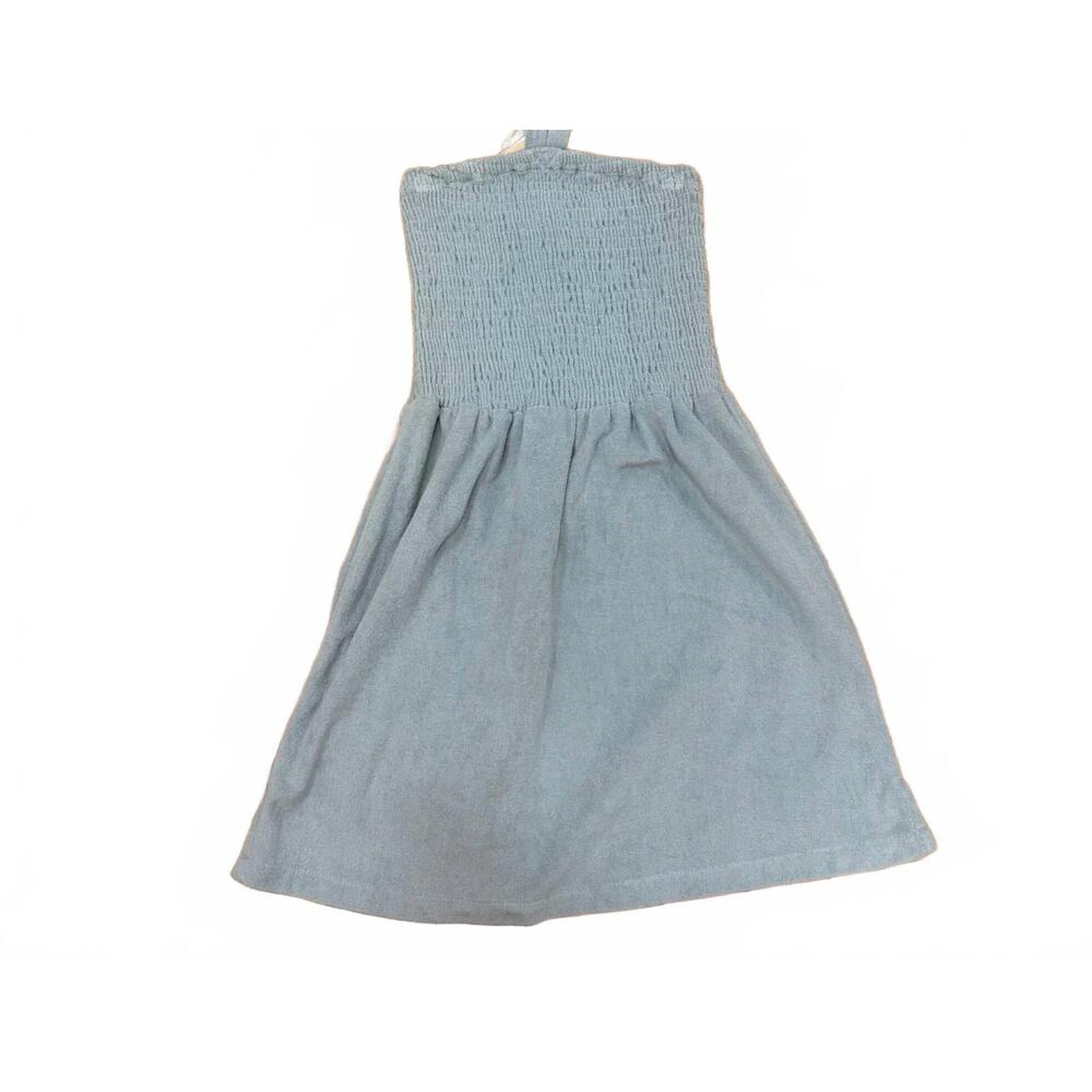 NEW PHIE COLLECTIVE women's terry cloth short smocked dress in sky blue